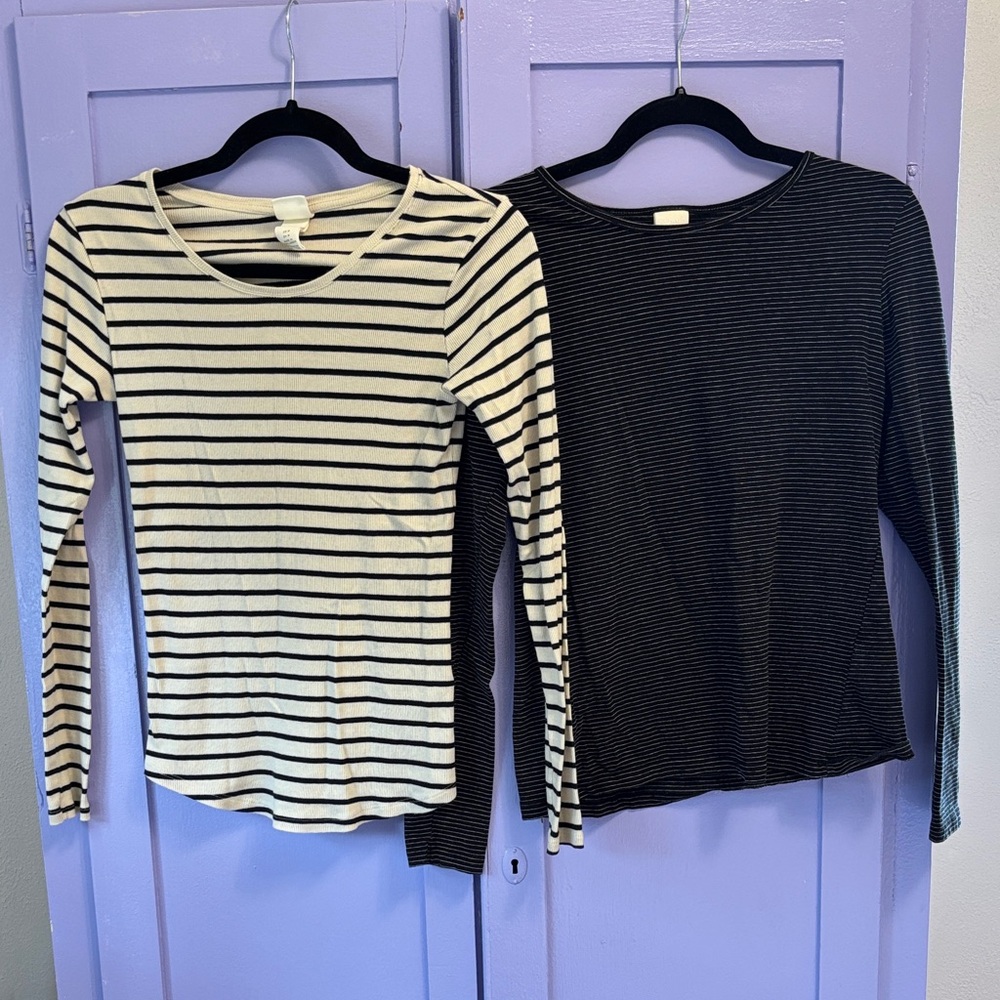 H&M 2 Striped Long Sleeve Tops Tee shirts nautical cream white black coastal